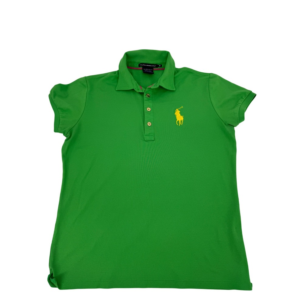 Ralph Lauren Big Pony Golf Polo Shirt Womens M Green Yellow Pony Tailored Fit
